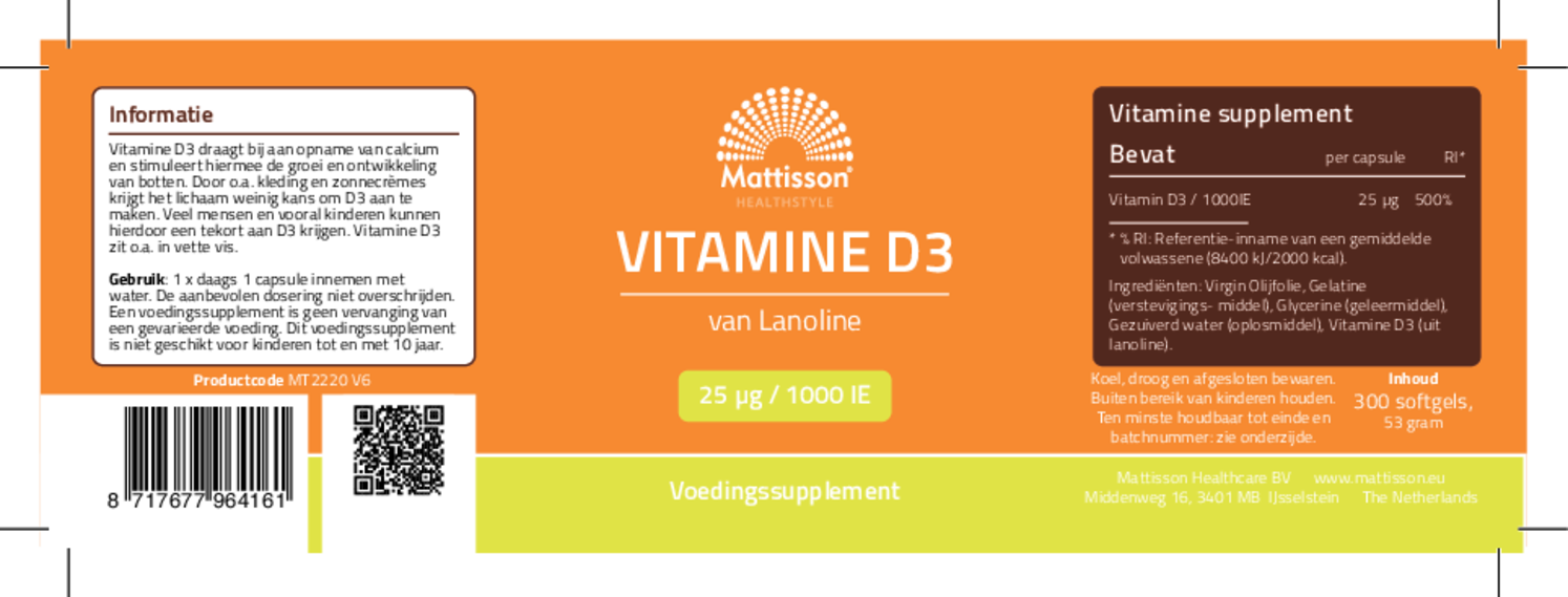 Absolute Vitamine D3 25mcg Softgels afbeelding van document #1, etiket